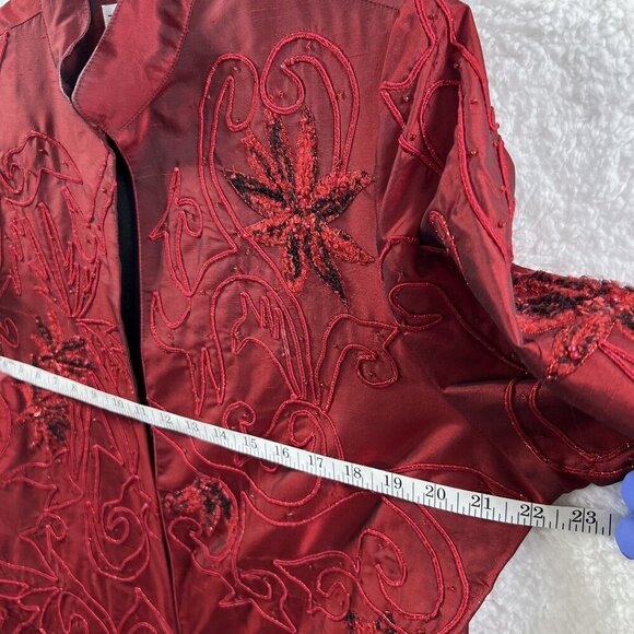 Tunique Nights Large Unisex Red Silk Blend Beaded Embroidered Lined Coat Vampire - Picture 12 of 15